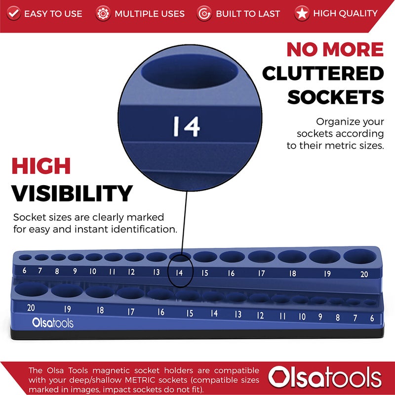 Olsa Tools Magnetic Socket Holder | 3/8-inch Drive | Metric | Blue | Holds 30 Sockets | Professional Quality Tools Organizer - Image 2